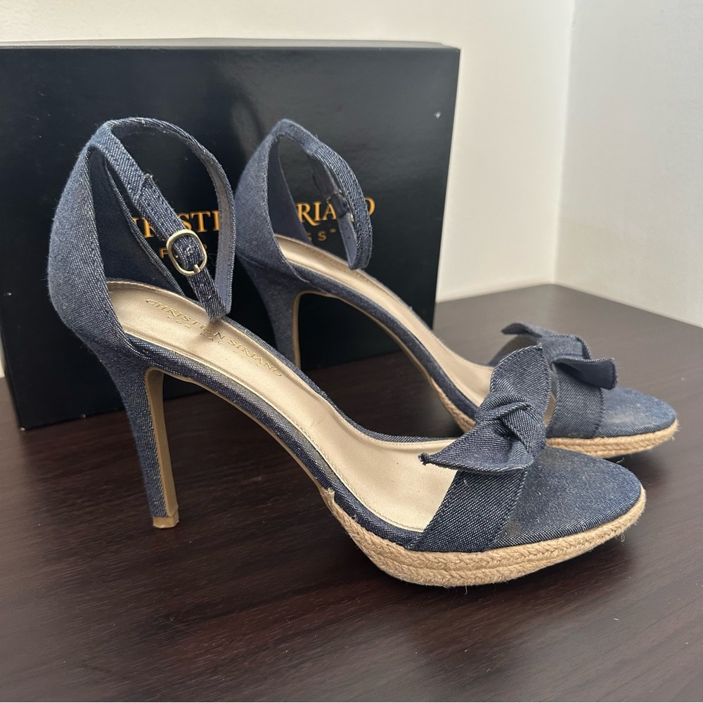 Christian Siriano Kalista Denim Bow Tie Heels, Size 10, Blue, Women's Sandals